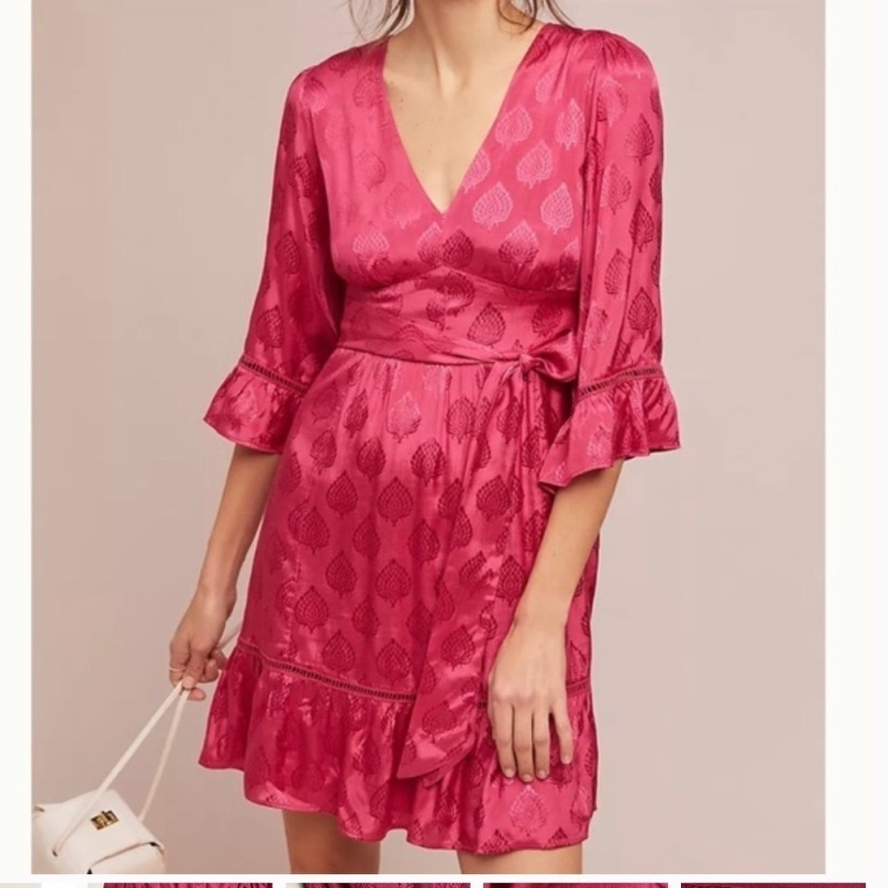 Maeve by Anthropologie Christine Belted Dress in Raspberry Pink 4